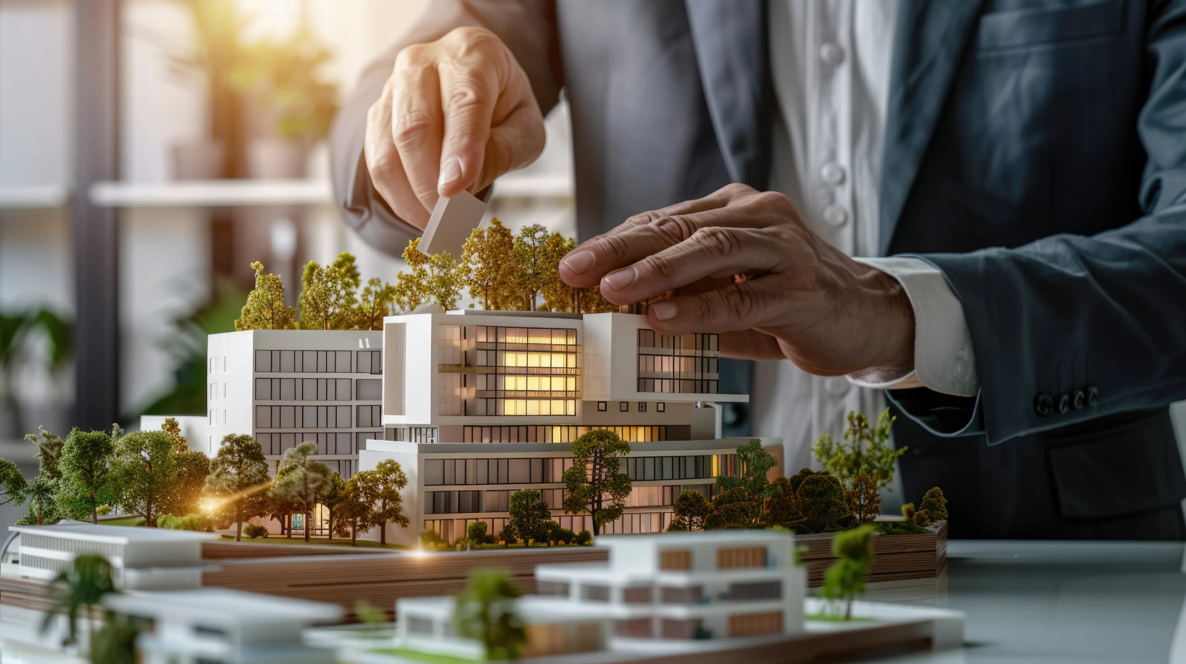 Architect presenting a building scale model